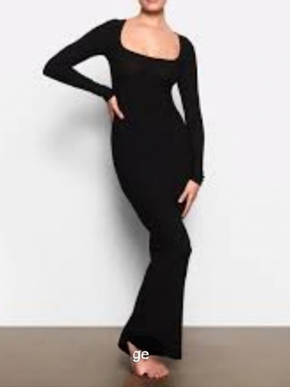 Pink Lily Black Long Sleeve Ribbed Maxi Dress with Front Slit